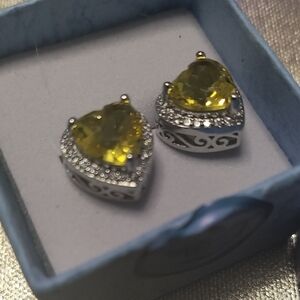 Elegant Silver and Yellow Heart Earrings